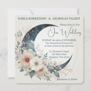 Off White Moonflower Floral Rounded Wedding Invitation