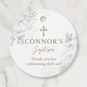 Off White Neutral Floral Baptism or Christening Fa Favour Tags