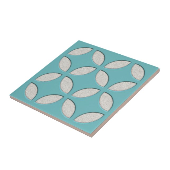 Off-White Ocean Turquoise Blue Mosaic Art Tile (Side)