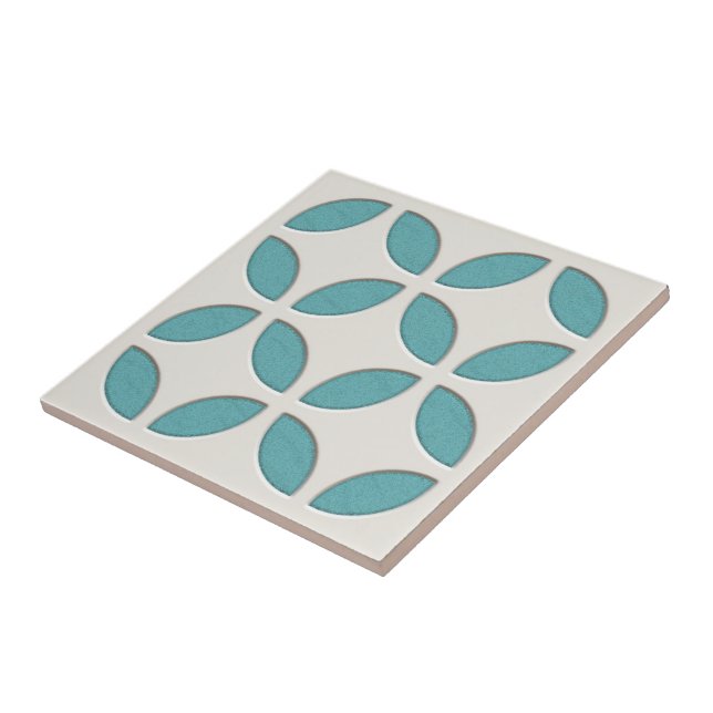 Off-White Ocean Turquoise Blue Mosaic Art Tile (Side)