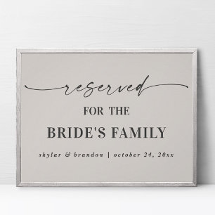 Off-White Reserved For Bride's Family Wedding Sign