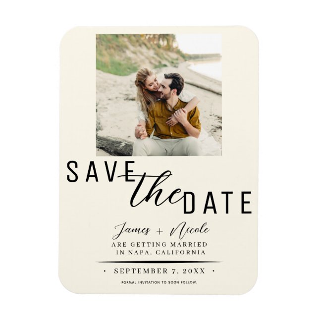 Off White Save the Date Photo Wedding Magnet (Vertical)