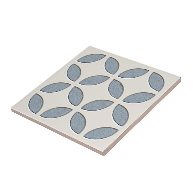 Off-White Slate Grey Blue Ethnic Mosaic Art Tile (Side)
