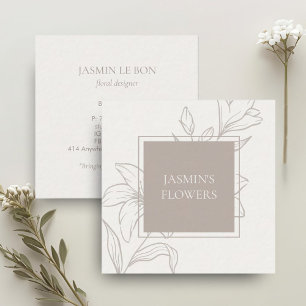 Off-White & Taupe Chic Floral Label Square Business Card