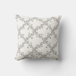 Off-White Taupe Rose Sage Trellis Pattern Cushion