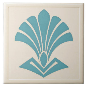 Off White/Teal Art Deco Style Ceramic Tile