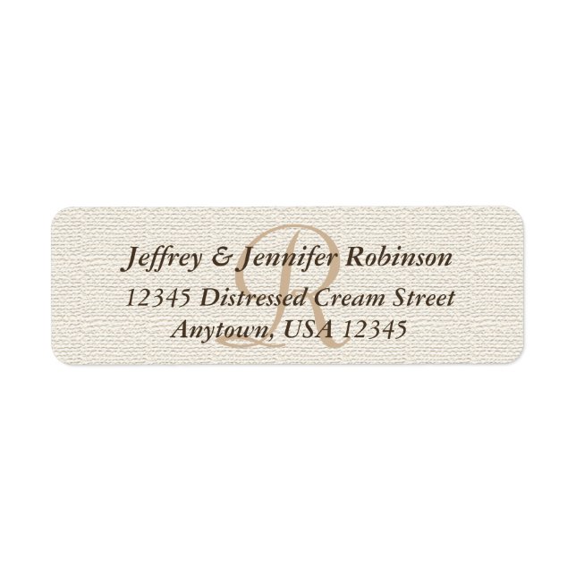 Off White Textured Rustic Monogram  Address Label (Front)