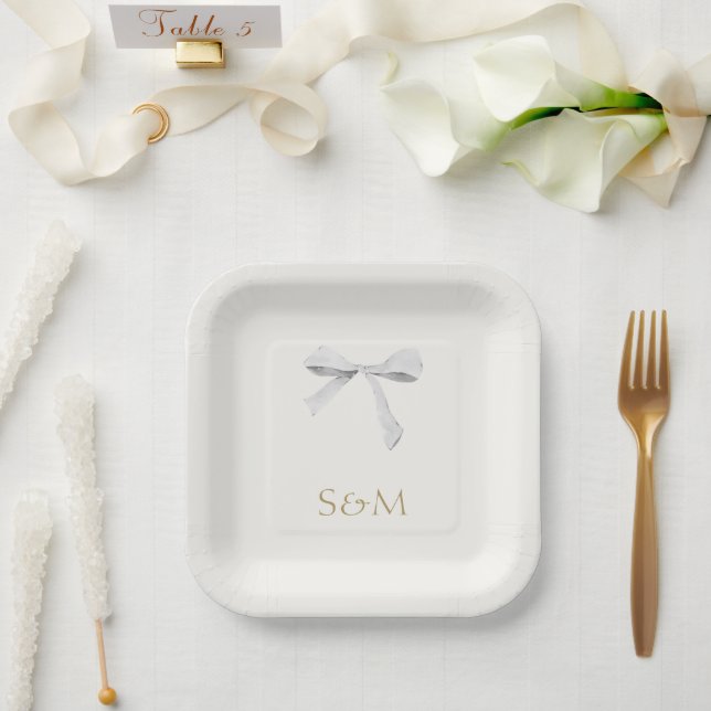 Off White | White Ribbon Bow Wedding  Paper Plate (Wedding)