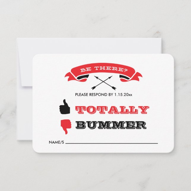 Offbeat Wedding RSVP - Black and Red Card (Front)