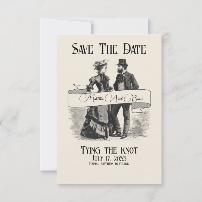 Offbeat Wedding Save the Date, Victorian Save The Date (Front)