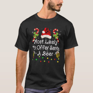 Offer Santa A Beer Glass Xmas Lights Funny Drinks  T-Shirt