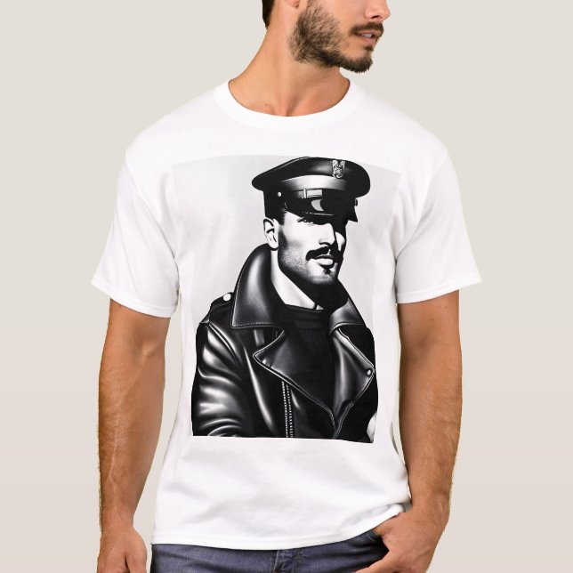 Offical Iconic LGBTQ Gay Leather Daddy Biker Art T-Shirt (Front)
