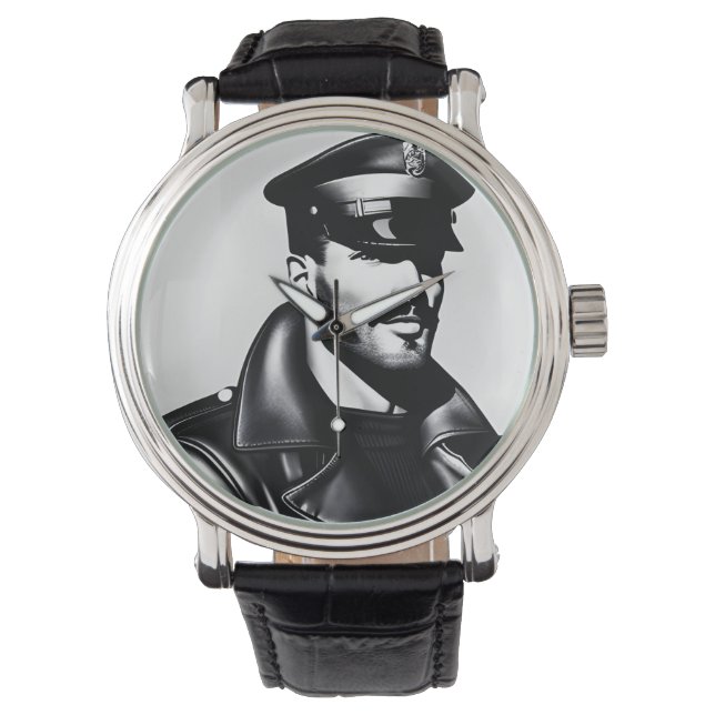 Offical Iconic LGBTQ Gay Leather Daddy Biker Art Watch (Front)