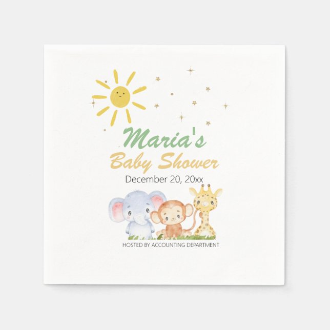 Office Baby Shower Animal Jungle Gender Neutral  Napkin (Front)