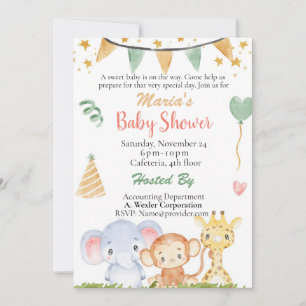 Office Baby Shower Jungle Safari Gender Neuter Invitation