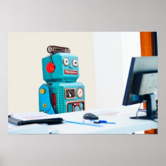 Office Bot Hard At Work Poster