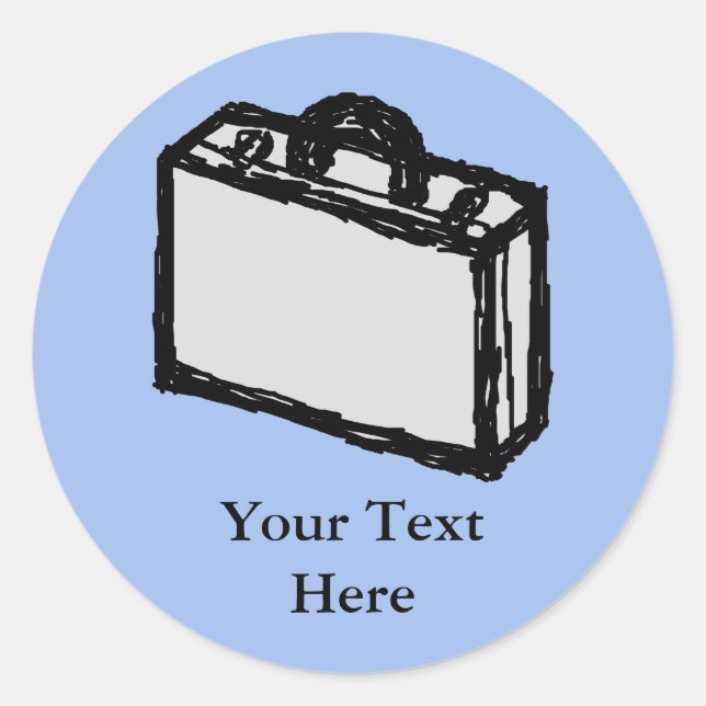 Office Briefcase or Travel Suitcase Sketch. Blue. Classic Round Sticker (Front)