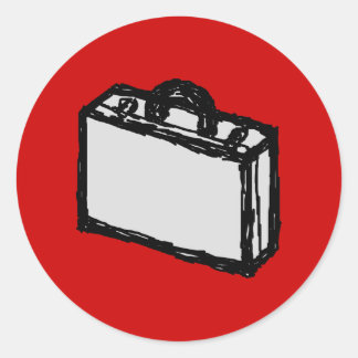 Office Briefcase or Travel Suitcase. Sketch on Red Classic Round Sticker