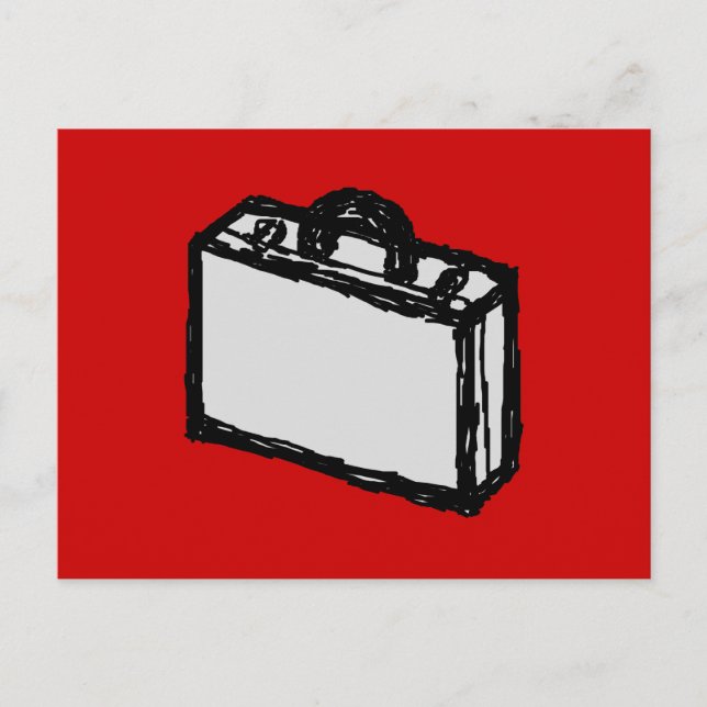 Office Briefcase or Travel Suitcase. Sketch. Red Postcard (Front)