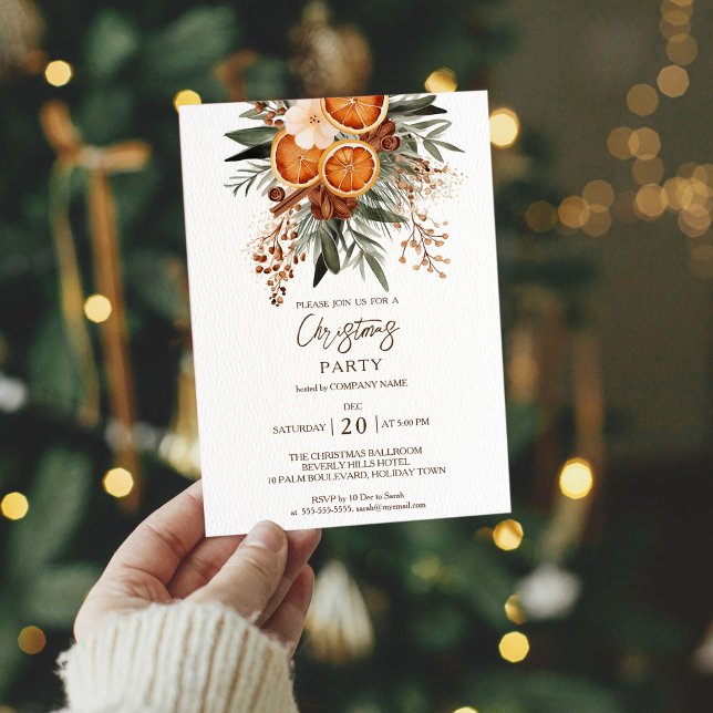 Office Christmas Party invitation (Office Christmas Party invitation template Modern Rustic dried citrus fruit winter greenery)