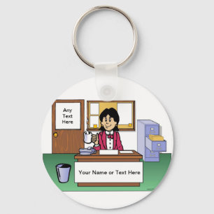 Office Clean - Female Cartoon by PrintedPerfection Key Ring
