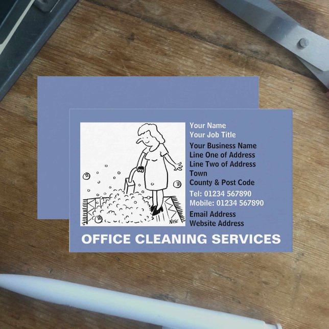 Office Cleaning Services Cartoon Business Card (Creator Uploaded)