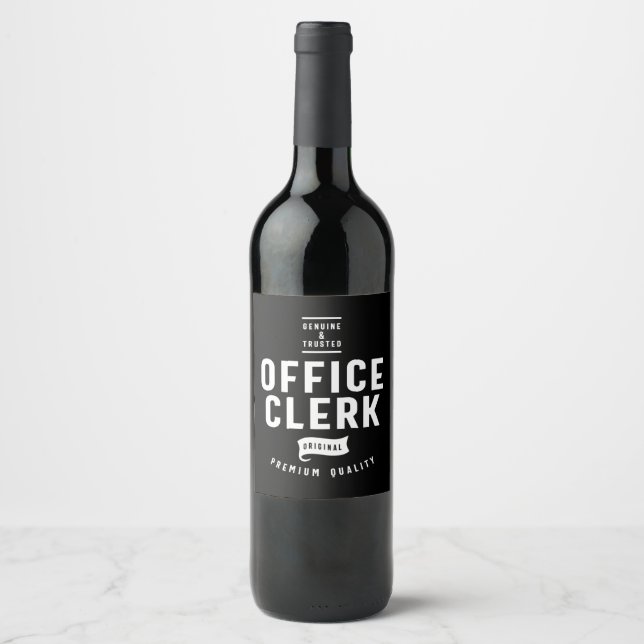 Office Clerk Job Title Gift Wine Label (Front)