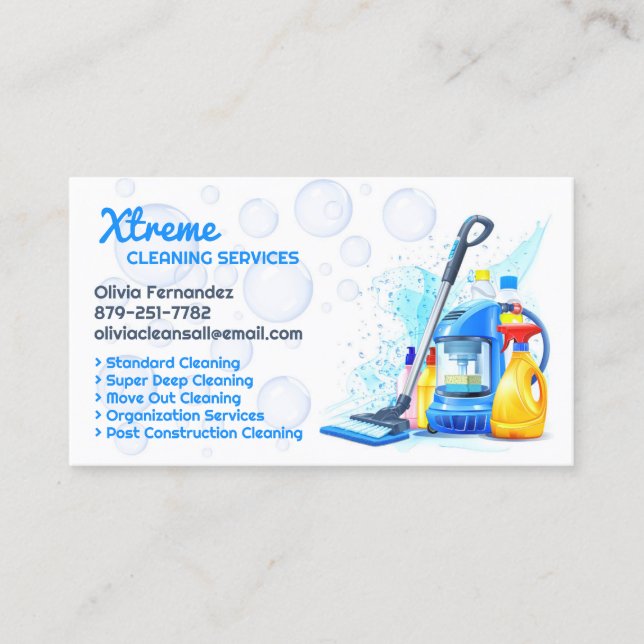 Office Commercial Cleaning Business Card Template (Front)