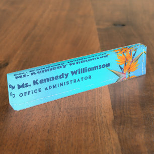Office Desk Name Plate Aqua Bird of Paradise