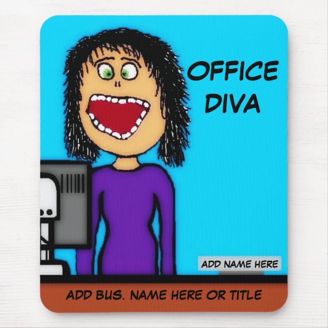 Office Diva Cartoon Mouse Mat (Front)