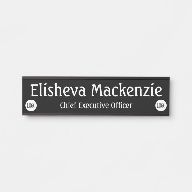 Office Door Name Plate Sign - Black and White Logo (Front)