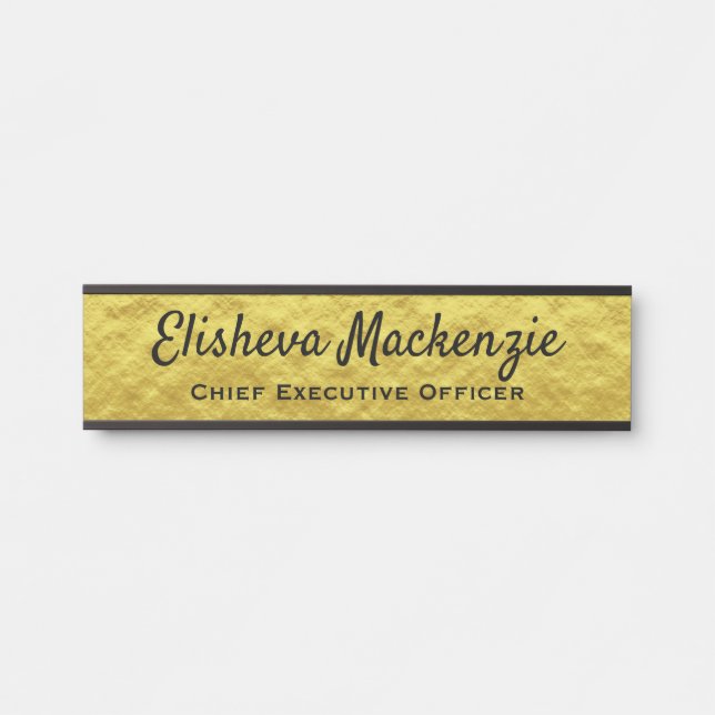 Office Door Name Plate Sign - Gold and Black (Front)