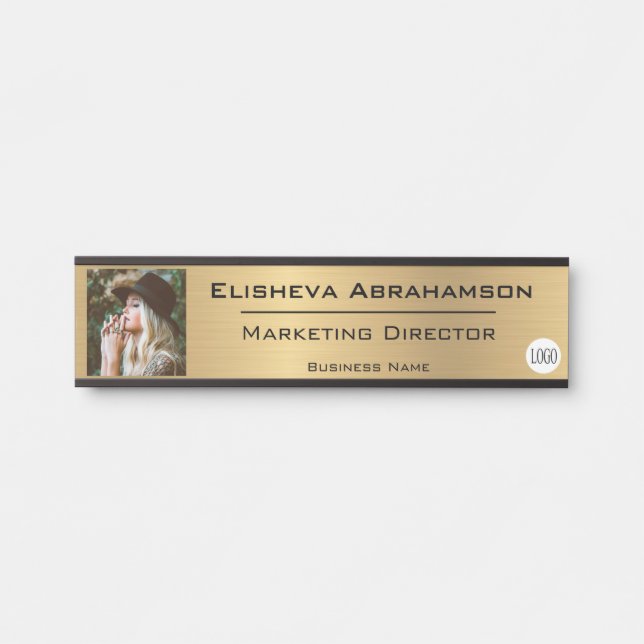 Office Door Name Plate Sign - Gold Photo Picture (Front)
