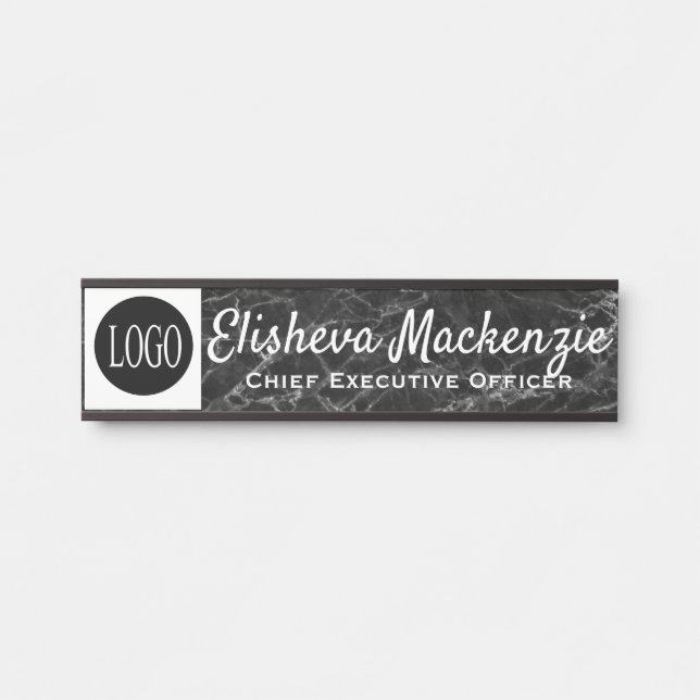 Office Door Name Plate Sign - Logo Grey Marble (Front)