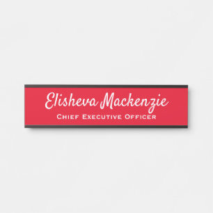 Office Door Name Plate Sign - Red and White