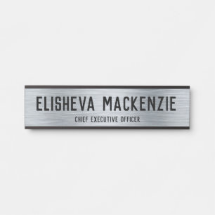 Office Door Name Plate Sign - Silver and Black