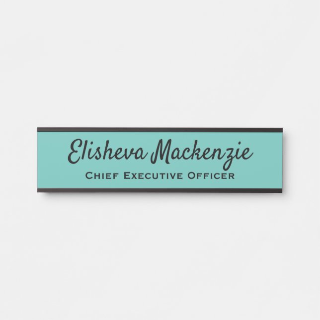 Office Door Name Plate Sign - Teal and Black (Front)