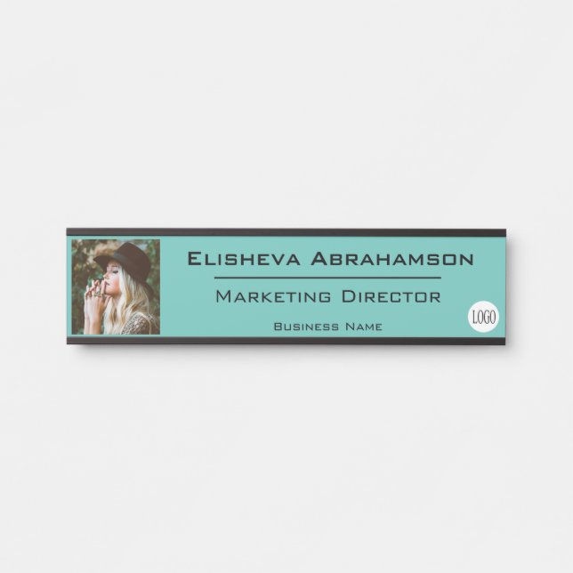 Office Door Name Plate Sign - Teal Photo Picture (Front)
