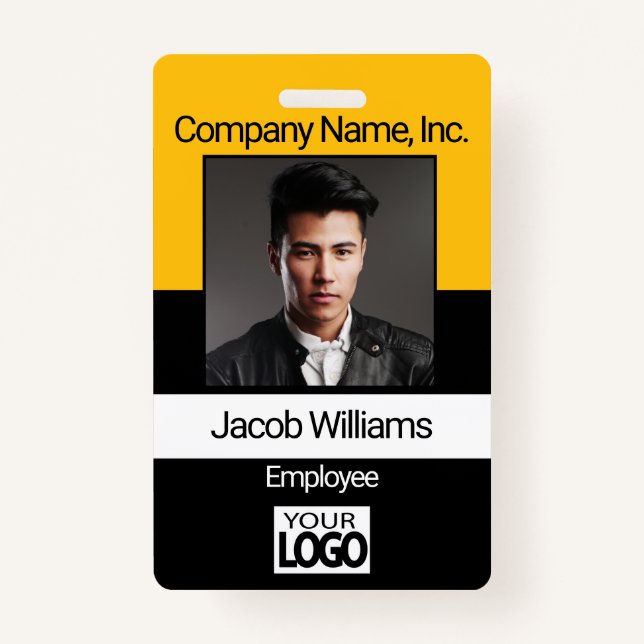Office Employee Photo Badges - Black / Yellow ID Badge (Front)