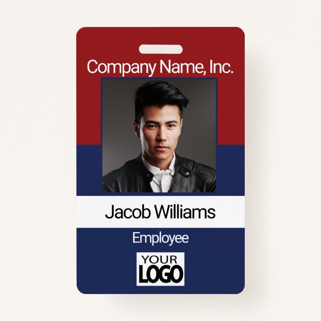 Office Employee Picture Badge - Red / Blue ID Badge (Front)