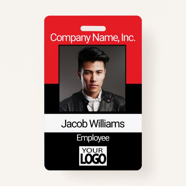 Office Employee Picture Badges - Black / Red ID Badge (Front)