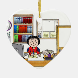 Office, Female - Personalised Cartoon Gift Ceramic Tree Decoration