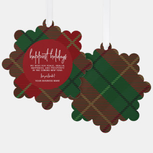 Office - green red plaid - Happiest Holiday Tree Decoration Card