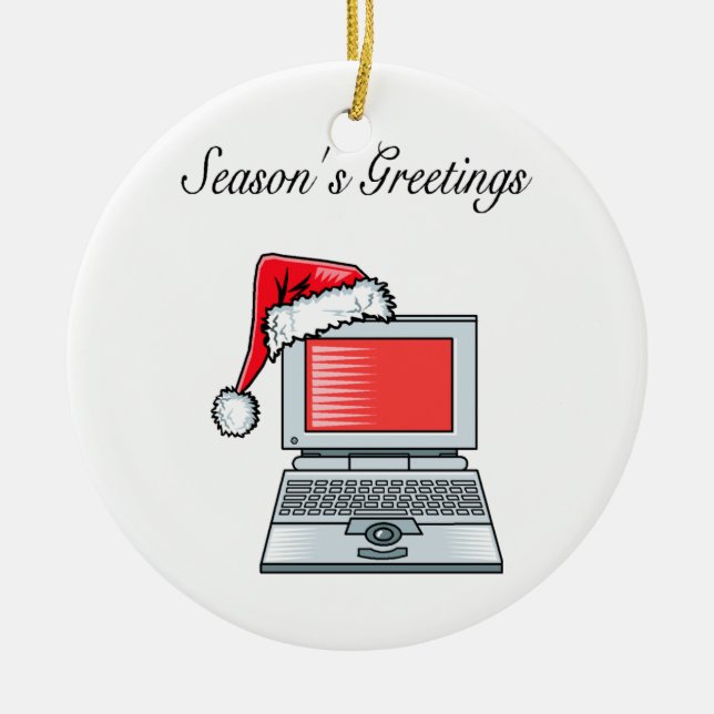 Office Greetings Computer Ceramic Tree Decoration (Front)