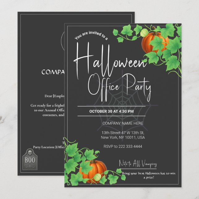Office Halloween Invitations Black Card (Front/Back)