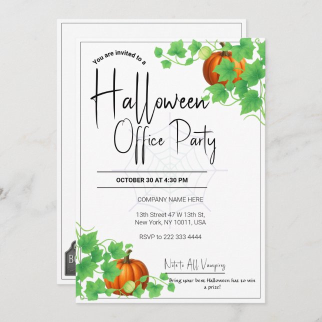Office Halloween Invitations White Card (Front/Back)