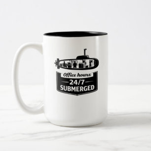 Office Hours 24/7 Submerged Submarine Humor Two-Tone Coffee Mug
