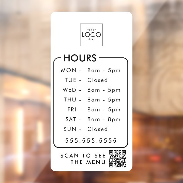 Office Hours With Your Logo QR Code Store Custom Window Cling (Sheet 2)