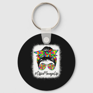 Office Manager Messy Bun Supporting Autism Awarene Key Ring