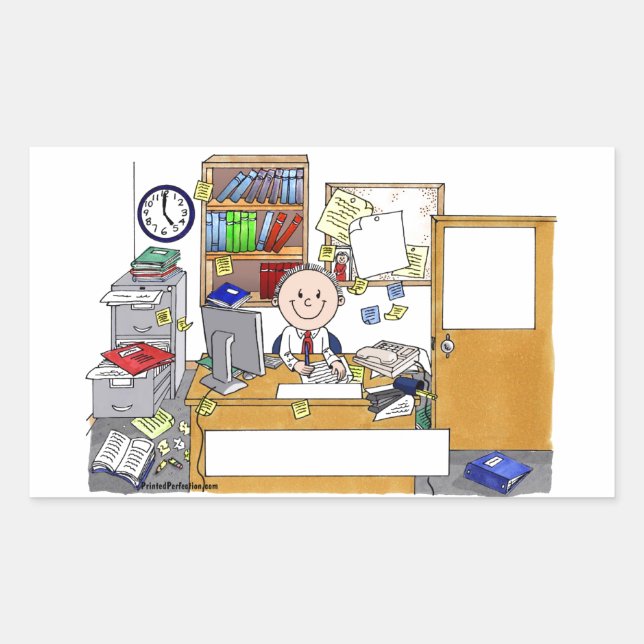 Office - Messy, Male Rectangular Sticker (Front)